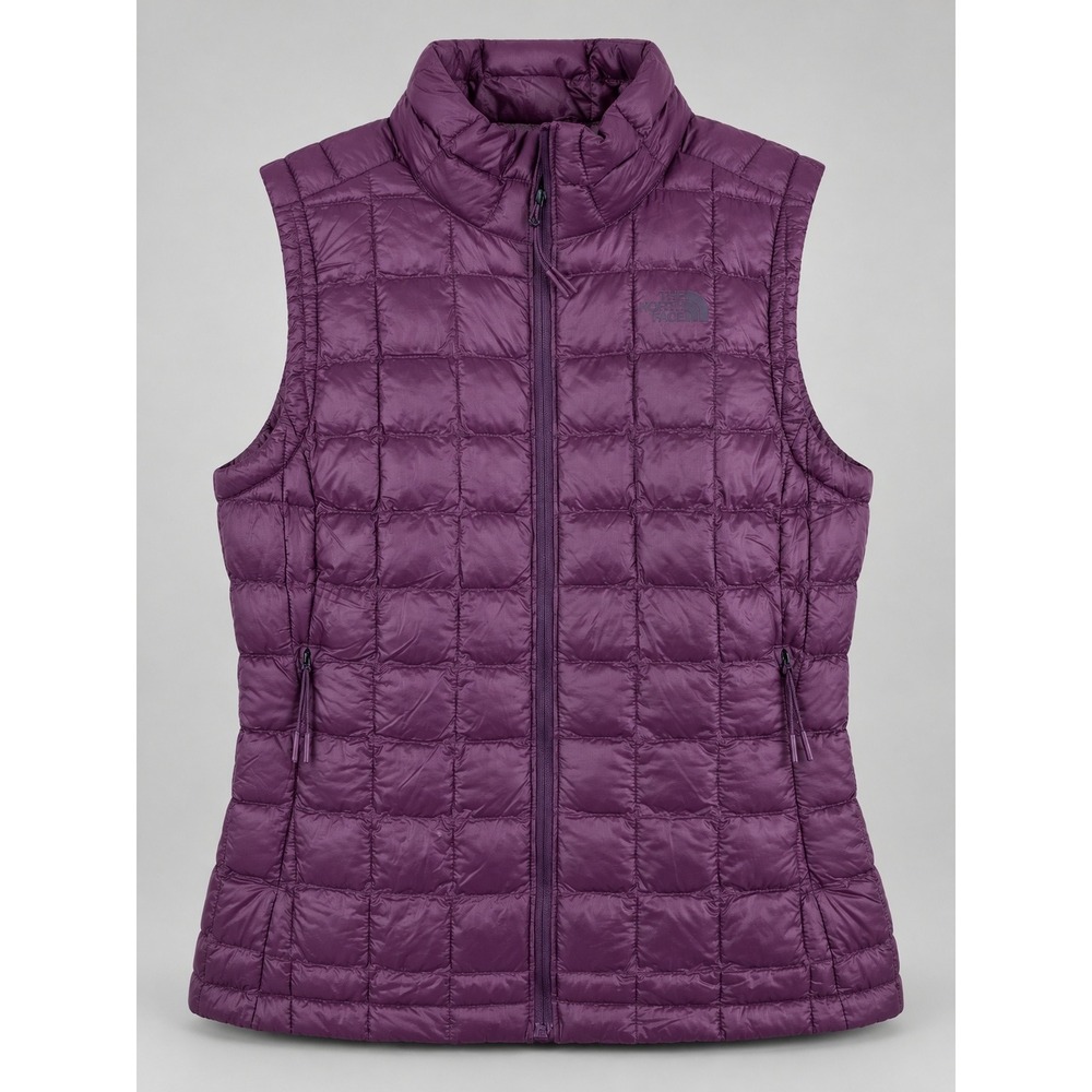 The North Face ThermoBall Eco Vest Womens Small Purple Quilted Zip Logo Hiking